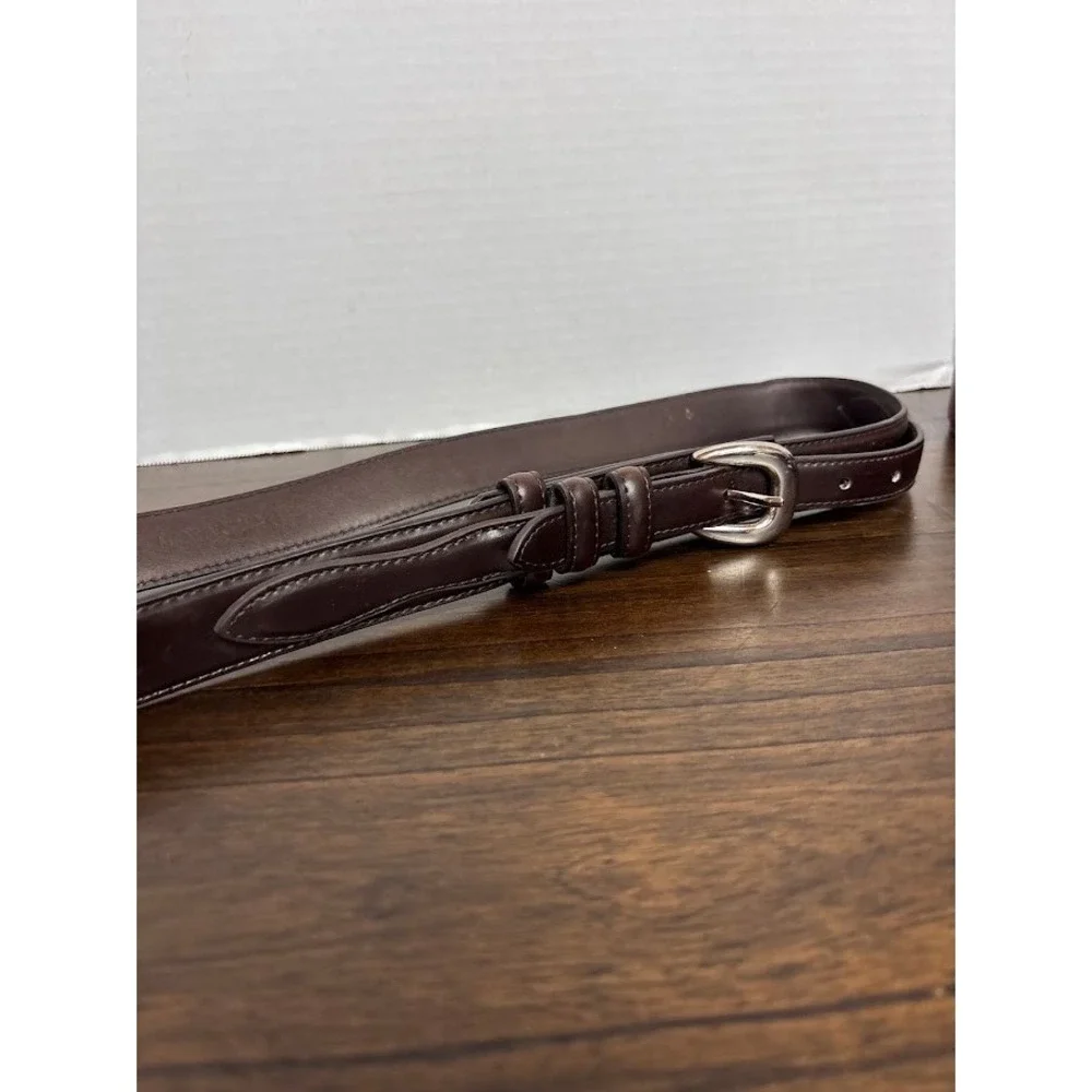 Brown Leather Ranger Belt Stitched Tapered Western Silver Tone Buckle Size 40